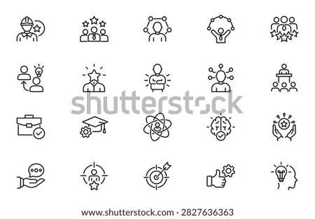 Expert Line Icon Set for Professional Skills, Certified Specialist, Consulting, Knowledge and Business Expertise Outline Vector Collection