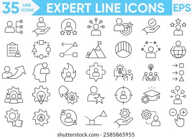 Expert Line icon set. skills, expertise, business, knowledge,competence, growth, education, meeting, specialist, experience and more.Vector and illustrator set.