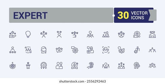 Expert line web icon set. Containing practice, people, success, mastery, specialist, service, consultant and more. Pixel perfect. Editable vector illustration.
