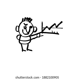 The expert makes a presentation. A hand-drawn cartoon character. Doodle illustration