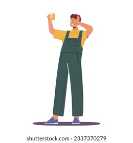 Expert Male Character Checking Beer Quality. Trained Taster Assess Aroma, Flavor, And Appearance To Ensure Beer Meets Industry Standards And Offers A High-quality Taste Experience. Vector Illustration