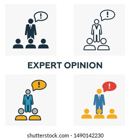 Expert Opinion icon set. Four elements in diferent styles from business management icons collection. Creative expert opinion icons filled, outline, colored and flat symbols.