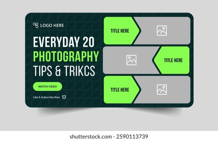 Expert photography techniques video thumbnail cover banner template design