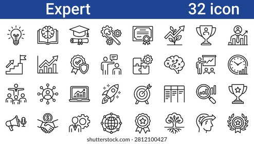 Expert professional skill icons collection for business development and success strategy.