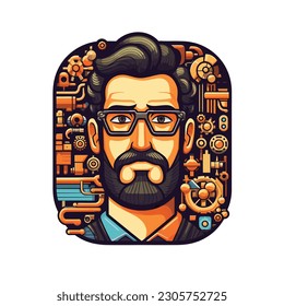 an expert professor in the field of mechanics cartoon vector illustration