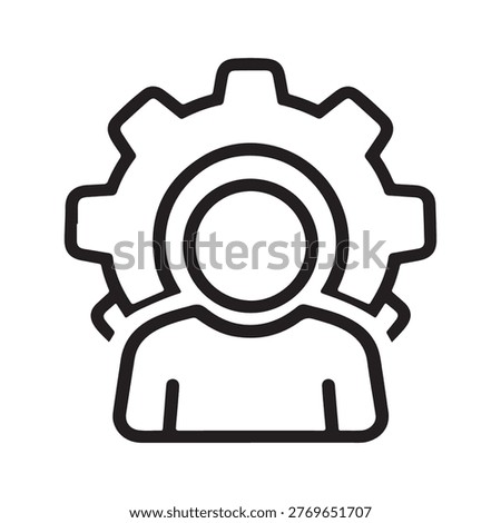 Expert profile line icon with gear symbol, specialist or technician thin line vector illustration isolated on white background