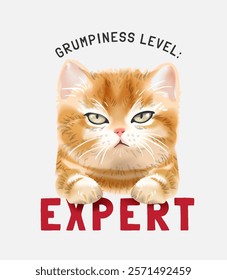 expert slogan with grumpy orange cat vector illustration