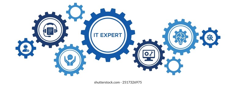 IT Expert Solutions Banner Icons for Web: Remote Assistance, Technical Support, Maintenance Services, Problem-Solving, and Expert Advice