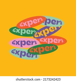 Diseño de tipografía gráfica de texto pegatina de expertos para texto superpuesto de vectores de impresión de afiches