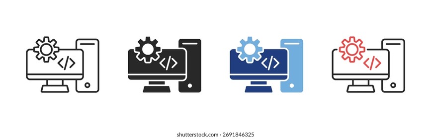 Conjunto de ícones de sistema especializado com ilustração de vetor de vários estilos