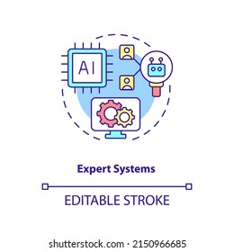 Expert systems concept icon. Information systems kind abstract idea thin line illustration. Artificial-intelligence method. Isolated outline drawing. Editable stroke. Arial, Myriad Pro-Bold fonts used