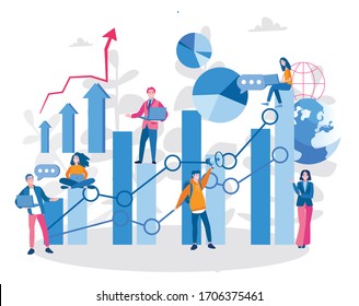 Expert team for data analysis, business statistic. Vector illustration for web banner, infographics, mobile. Team work process. Business management
