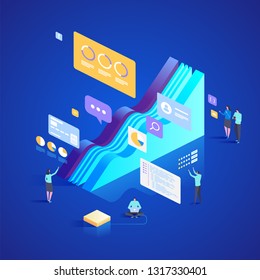 Expert Team for Data analysis & Consulting Services. Vector isometric illustration for landing page, web design, banner and presentation.