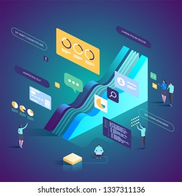 Expert Team for Data analysis & Consulting Services. Vector isometric illustration for landing page, web design, banner and presentation.