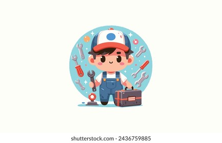 expert technician character,Simple style vector illustration,mechanic cartoon