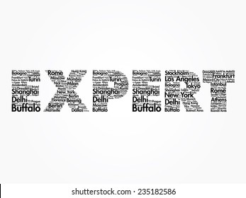 EXPERT travel concept made with words cities names, vector collage