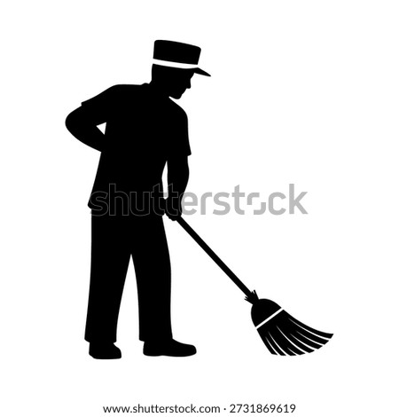 Expert vector illustration of a janitor diligently sweeping the floor, representing professional cleaning services for a tidy and healthy environment.