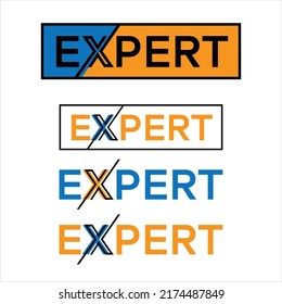 Expert-Vektorlogo. X Buchstaben Design. Text oder Wort EXPERT Grafik Logo Design abstrakte Konzept Vektor Stock. Kann als Unternehmensidentität verwendet werden
