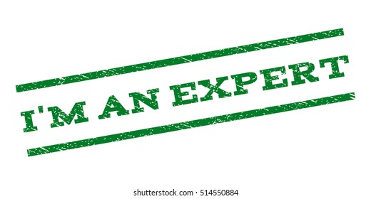 I'M An Expert watermark stamp. Text caption between parallel lines with grunge design style. Rubber seal stamp with unclean texture. Vector green color ink imprint on a white background.