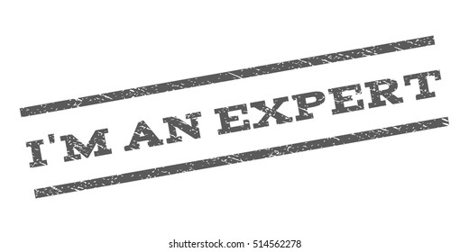 I'M An Expert watermark stamp. Text caption between parallel lines with grunge design style. Rubber seal stamp with unclean texture. Vector grey color ink imprint on a white background.