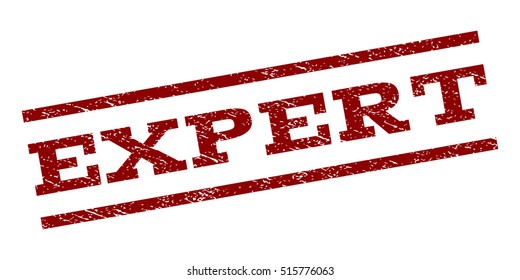 Expert watermark stamp. Text caption between parallel lines with grunge design style. Rubber seal stamp with dirty texture. Vector dark red color ink imprint on a white background.
