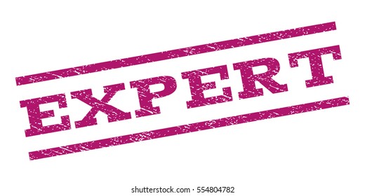 Expert watermark stamp. Text tag between parallel lines with grunge design style. Rubber seal stamp with scratched texture. Vector purple color ink imprint on a white background.