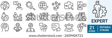 Expert web line icon set. Containing advice, competence, expertise, knowledge, skill, specialist, experience and more.