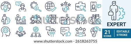 Expert web line icon set. Containing advice, competence, expertise, knowledge, skill, specialist, experience and more.