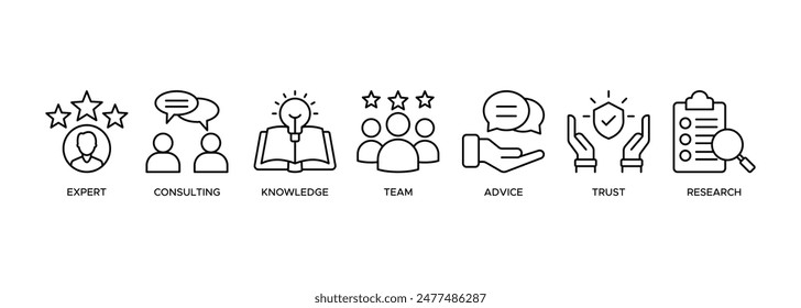 Expertise banner web icon illustration concept representing high-level knowledge and experience with an icon of expert, consulting, knowledge, team, advice, trust, and research