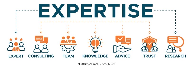 Expertise banner web icon vector illustration concept representing high level knowledge and experience with an icon of expert, consulting, team, knowledge, advice, trust, and research