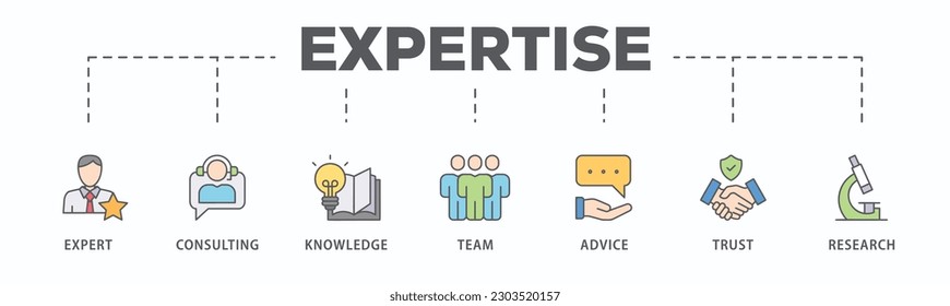 Expertise banner web icon vector illustration concept representing high-level knowledge and experience with an icon of expert, consulting, knowledge, team, advice, trust, and research
