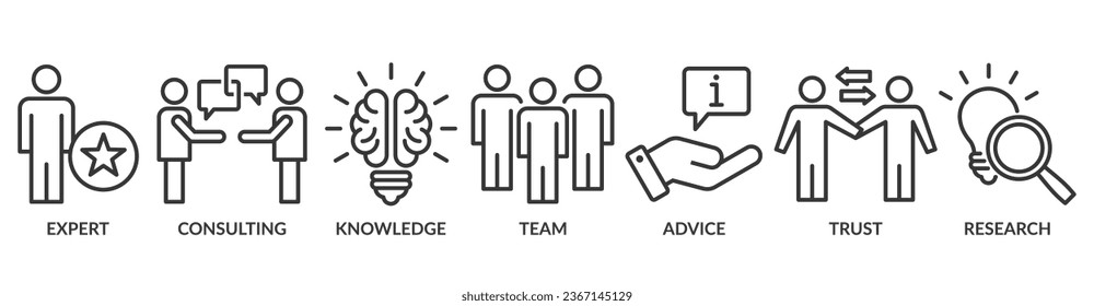 Expertise banner web icon vector illustration concept representing of high-level knowledge and experience with an icon of expert, consulting, knowledge, team, advice, trust, and research