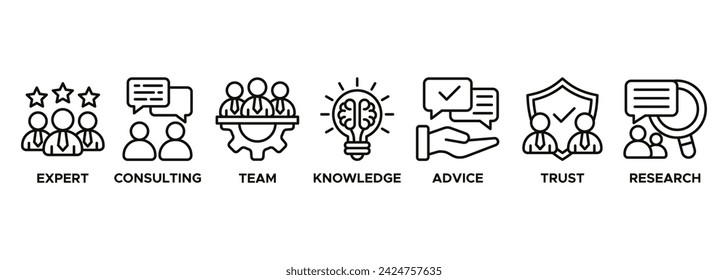 Expertise banner web icon vector illustration concept representing high level knowledge and experience with an icon of expert, consulting, team, knowledge, advice, trust, and research