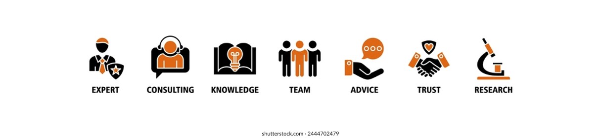 Expertise banner web icon vector illustration concept representing high-level knowledge and experience with an icon of expert, consulting, knowledge, team, advice, trust, and research