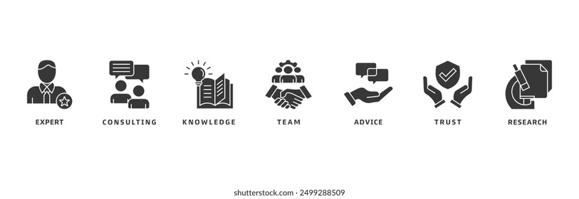 Expertise banner web icon vector illustration design concept representing high-level knowledge and experience with an icon of expert, consulting, knowledge, team, advice, trust, and research