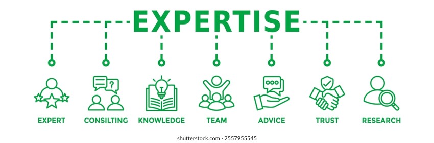 Expertise banner web icon vector illustration concept representing of high-level knowledge and experience with an icon of expert, consulting, knowledge, team, advice, trust, and research