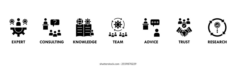 Expertise banner web icon vector illustration concept representing high-level knowledge and experience with an icon of expert, consulting, knowledge, team, advice, trust, and research