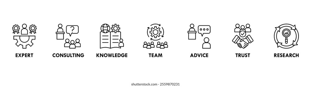 Expertise banner web icon vector illustration concept representing high-level knowledge and experience with an icon of expert, consulting, knowledge, team, advice, trust, and research