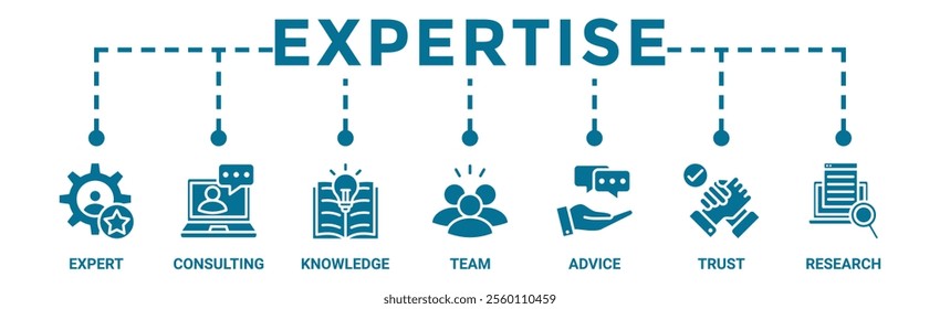 Expertise banner web icon vector illustration concept representing of high-level knowledge and experience with an icon of expert, consulting, knowledge, team, advice, trust, and research