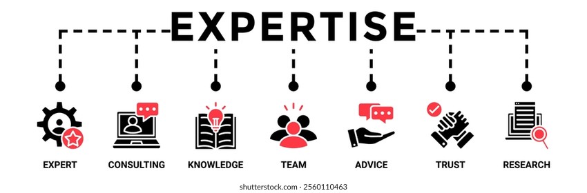 Expertise banner web icon vector illustration concept representing of high-level knowledge and experience with an icon of expert, consulting, knowledge, team, advice, trust, and research