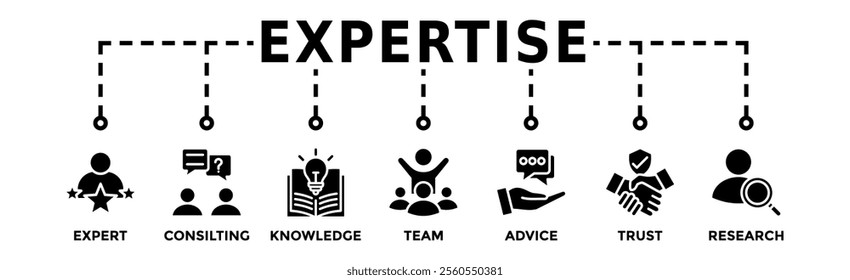 Expertise banner web icon vector illustration concept representing of high-level knowledge and experience with an icon of expert, consulting, knowledge, team, advice, trust, and research