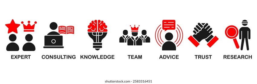 Expertise banner web icon vector illustration concept representing of high-level knowledge and experience with an icon of expert, consulting, knowledge, team, advice, trust, and research