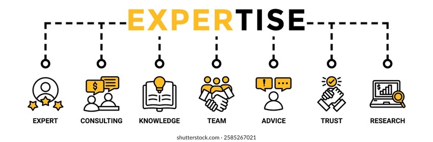 Expertise banner web icon vector illustration concept representing of high-level knowledge and experience with an icon of expert, consulting, knowledge, team, advice, trust, and research