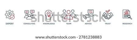 Expertise banner web icon vector illustration concept representing of high-level knowledge and experience with an icon of expert, consulting, knowledge, team, advice, trust, and research
