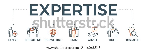 Expertise banner web icon vector illustration\
concept representing of high-level knowledge and experience with an\
icon of expert, consulting, knowledge, team, advice, trust, and\
research