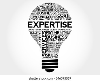 Expertise bulb word cloud, business concept