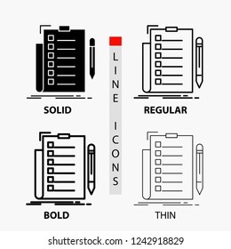 expertise, checklist, check, list, document Icon in Thin, Regular, Bold Line and Glyph Style. Vector illustration