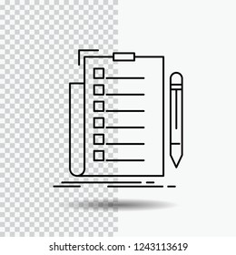 expertise, checklist, check, list, document Line Icon on Transparent Background. Black Icon Vector Illustration