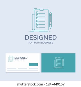 expertise, checklist, check, list, document Business Logo Line Icon Symbol for your business. Turquoise Business Cards with Brand logo template