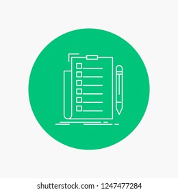 expertise, checklist, check, list, document White Line Icon in Circle background. vector icon illustration